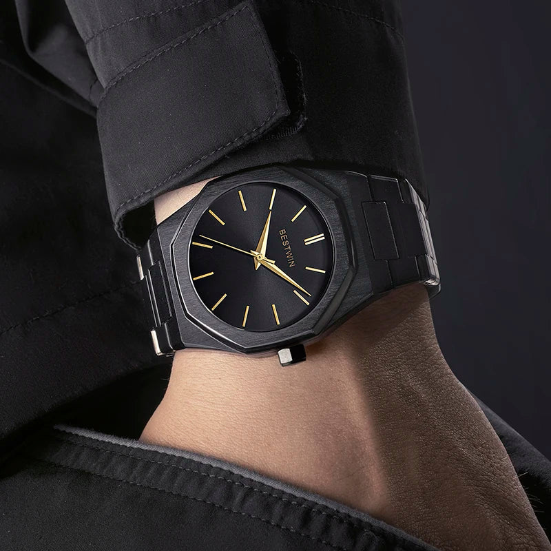Original Top Brand All Black Stainless Steel Men's Wristwatch Classic Business Waterproof Japan Movement Quartz Watch For Men