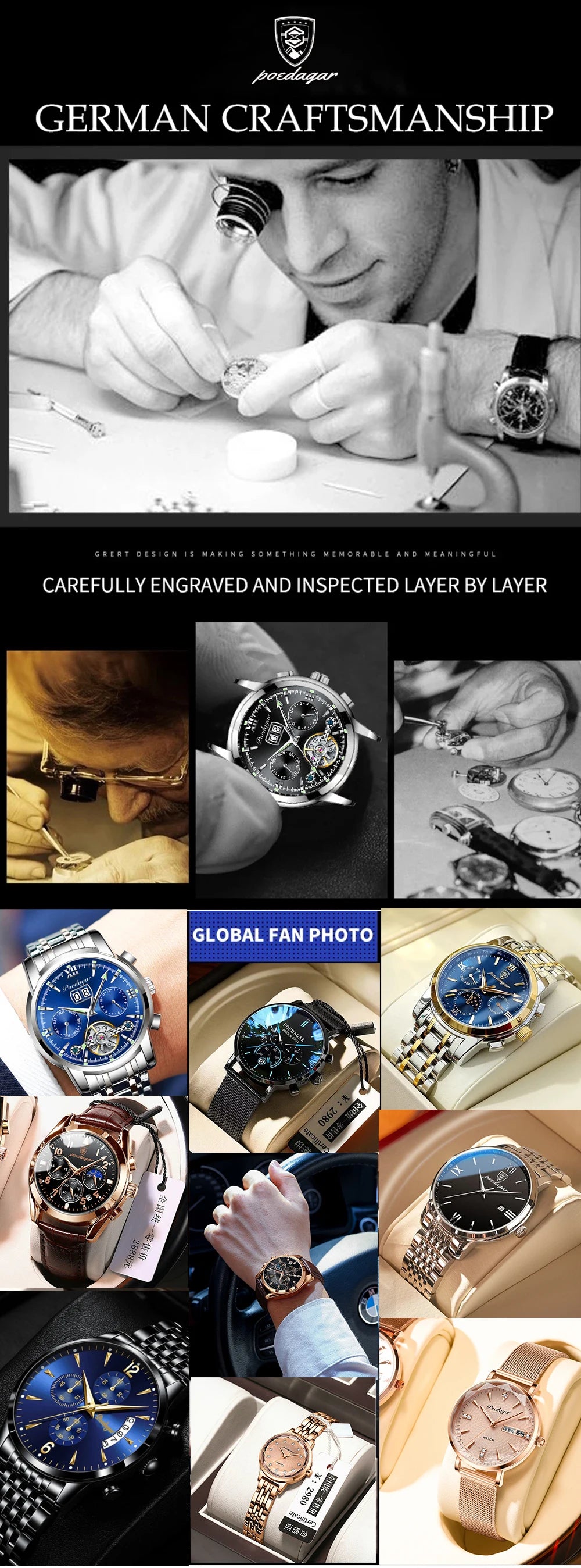 POEDAGAR Men's Watches Top Brand Luxury Men Wrist Watch Leather Quartz Watch Sports Waterproof Male Clock Business Watch +Box