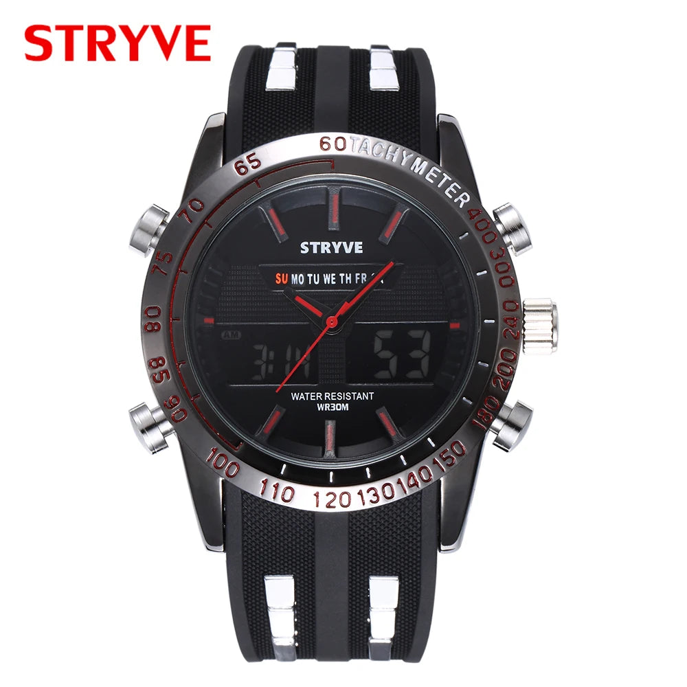 STRYVE S8005 Sport Dual Display Wristwatches Outdoor Quartz Digital Double Movement Watches Chronograph Alarm EL Light watches