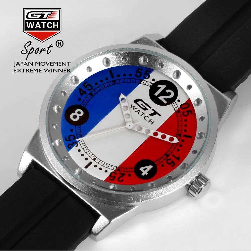 GT Watch Men Fashion Brand Watches Germany Flag F1 Sport Watches Silicone Strap Quartz-Watch relogio masculino reloj hombre.