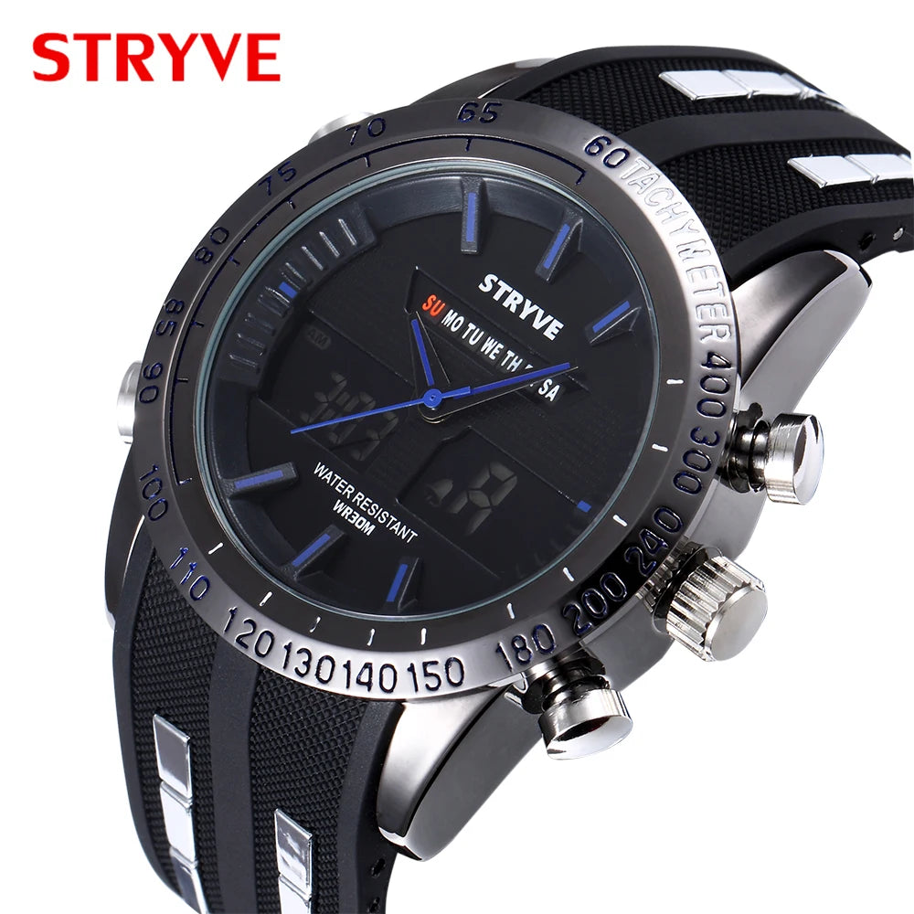 STRYVE S8005 Sport Dual Display Wristwatches Outdoor Quartz Digital Double Movement Watches Chronograph Alarm EL Light watches