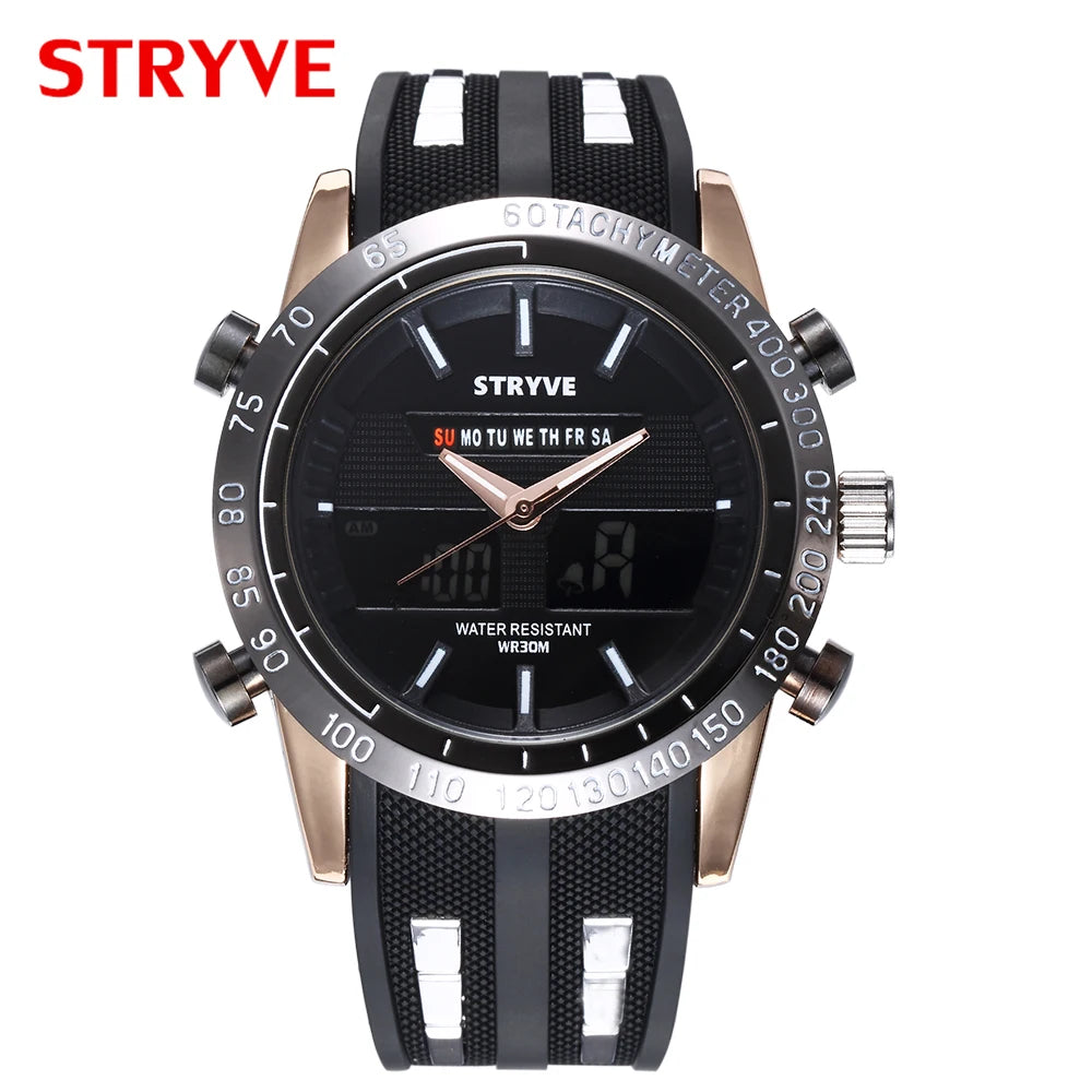 STRYVE S8005 Sport Dual Display Wristwatches Outdoor Quartz Digital Double Movement Watches Chronograph Alarm EL Light watches