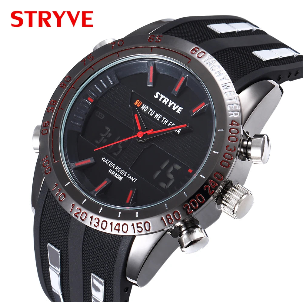 STRYVE S8005 Sport Dual Display Wristwatches Outdoor Quartz Digital Double Movement Watches Chronograph Alarm EL Light watches