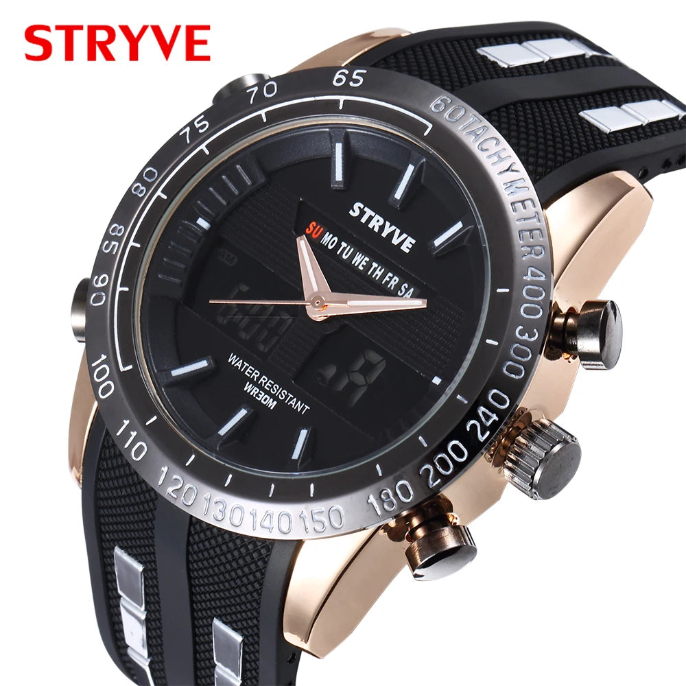 STRYVE S8005 Sport Dual Display Wristwatches Outdoor Quartz Digital Double Movement Watches Chronograph Alarm EL Light watches