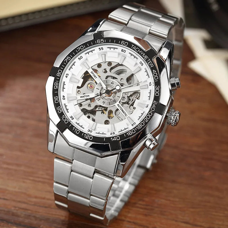 Skeleton Sports Automatic Stainless Steel Bracelet Chinese Mechanical Wrist Watches Mens Luxury Top Brand Gold Black Silver Gift