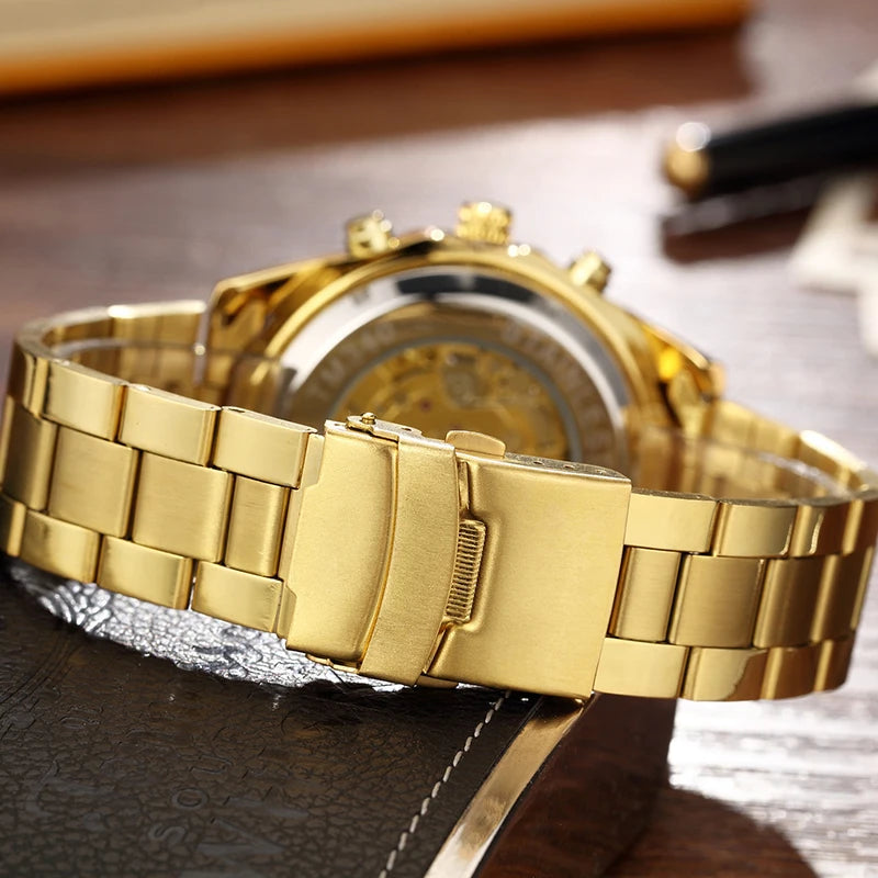 Skeleton Sports Automatic Stainless Steel Bracelet Chinese Mechanical Wrist Watches Mens Luxury Top Brand Gold Black Silver Gift