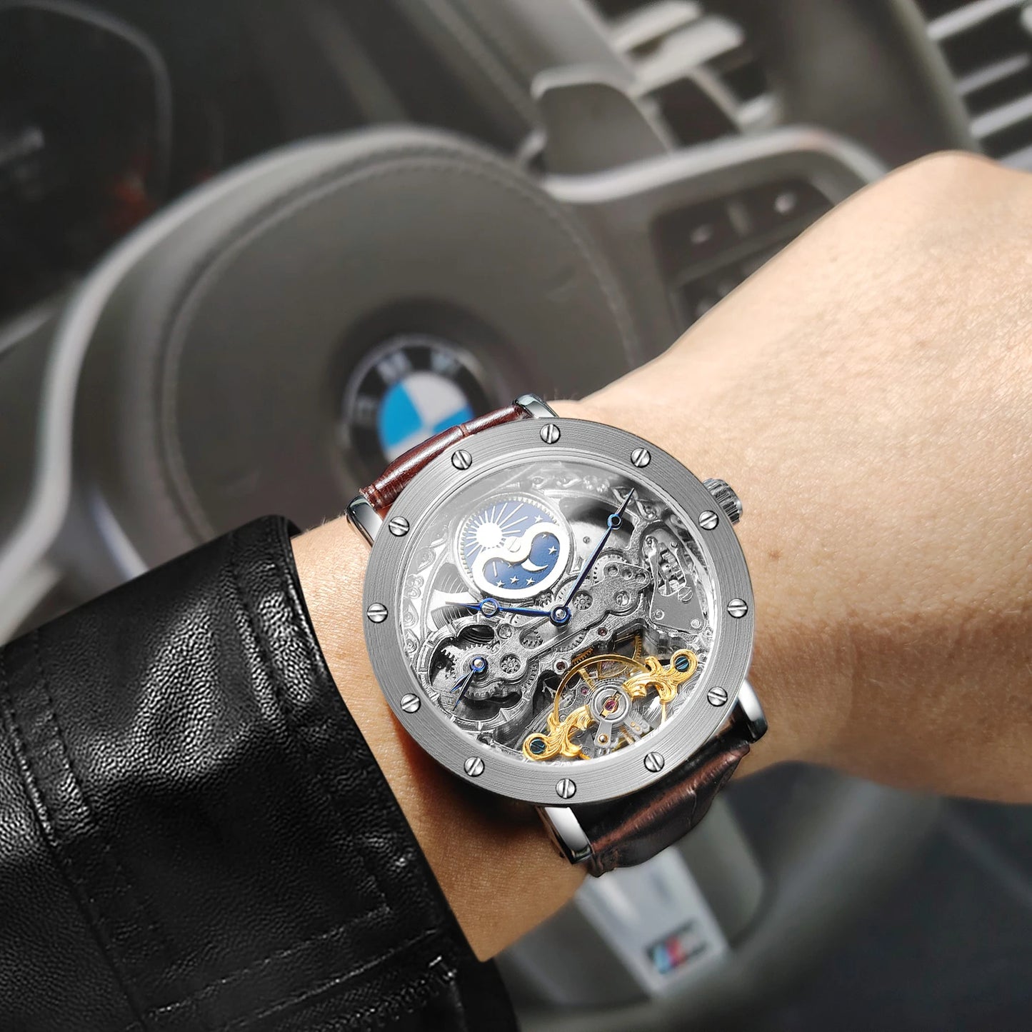 SKROX GMT Moon Phase Automatic Movement Clockwork Mechanical Waterproof Man Wristwatches Original High-End Luxury Male aaa watch