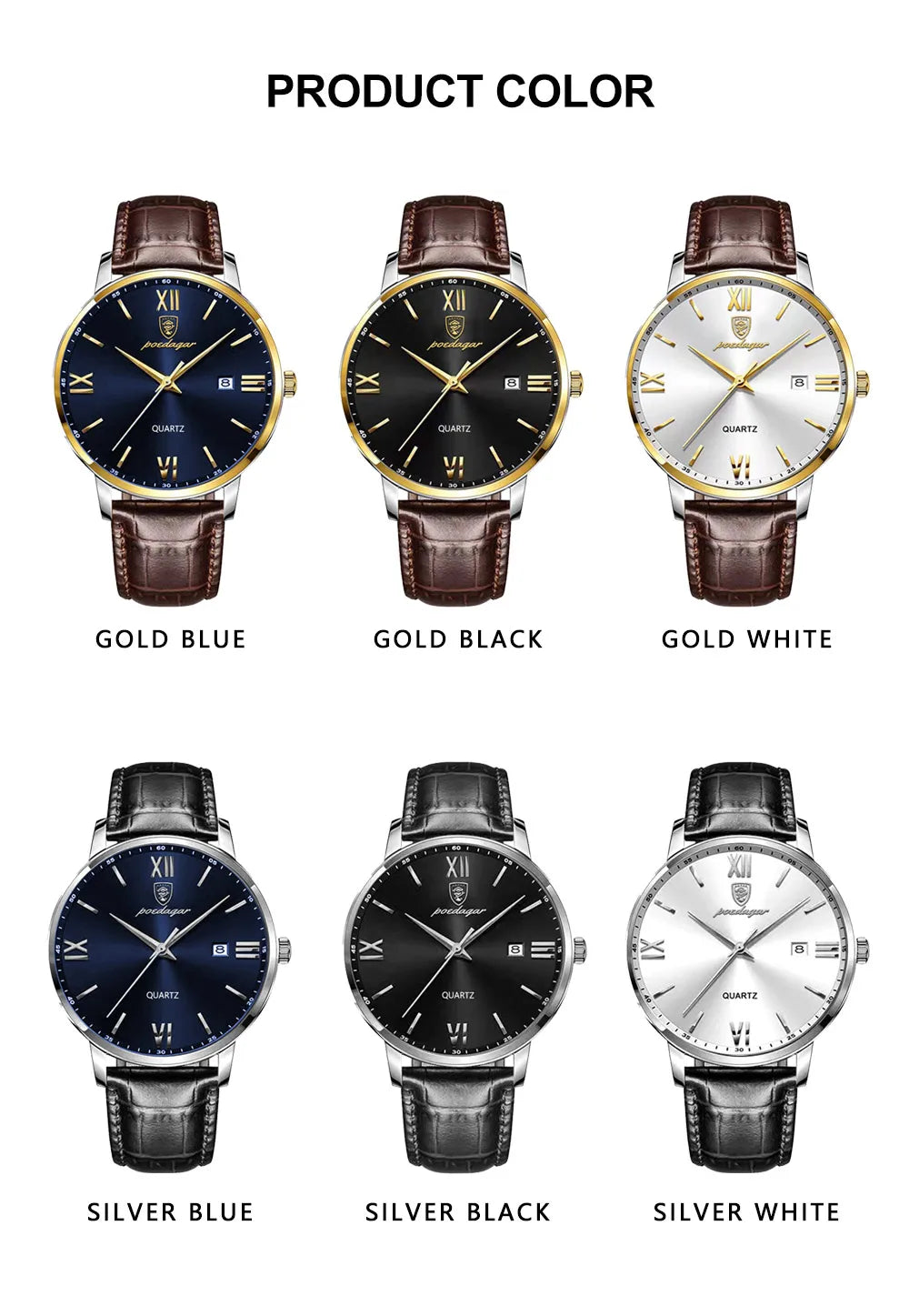 POEDAGAR Men's Watches Top Brand Luxury Men Wrist Watch Leather Quartz Watch Sports Waterproof Male Clock Business Watch +Box
