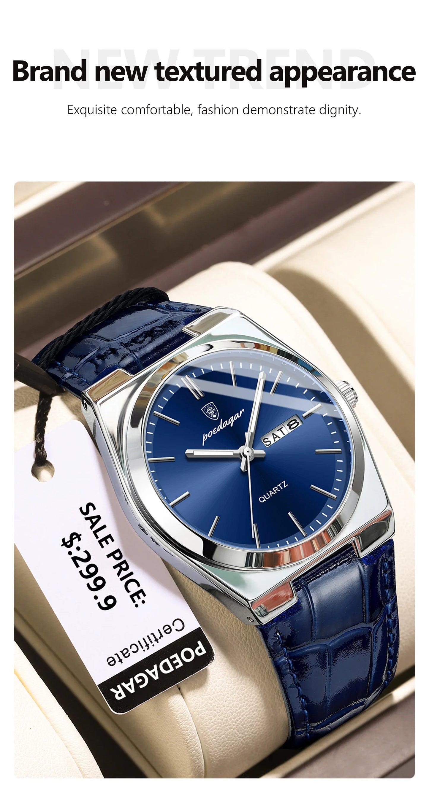 POEDAGAR Luxury Watch for Men Military Leather Man Wristwatch Quartz Clock Waterproof Luminous Date Week Men's Watches Reloj+box