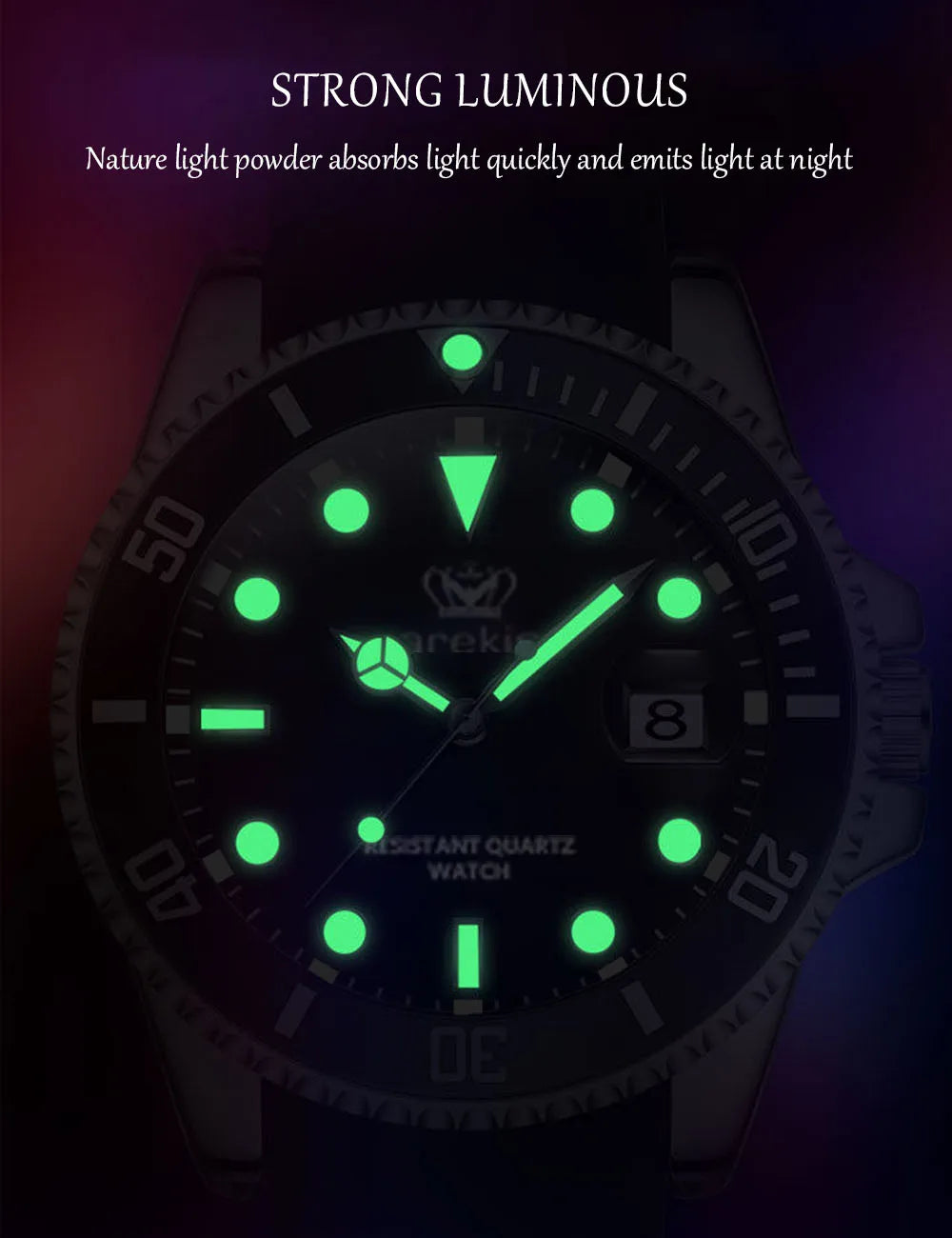 POEDAGAR Top Brand Luxury Fashion Silicone Strap Green Dial Diver Watch Men Waterproof Date Quartz Clock Sport Mens Watches Gift
