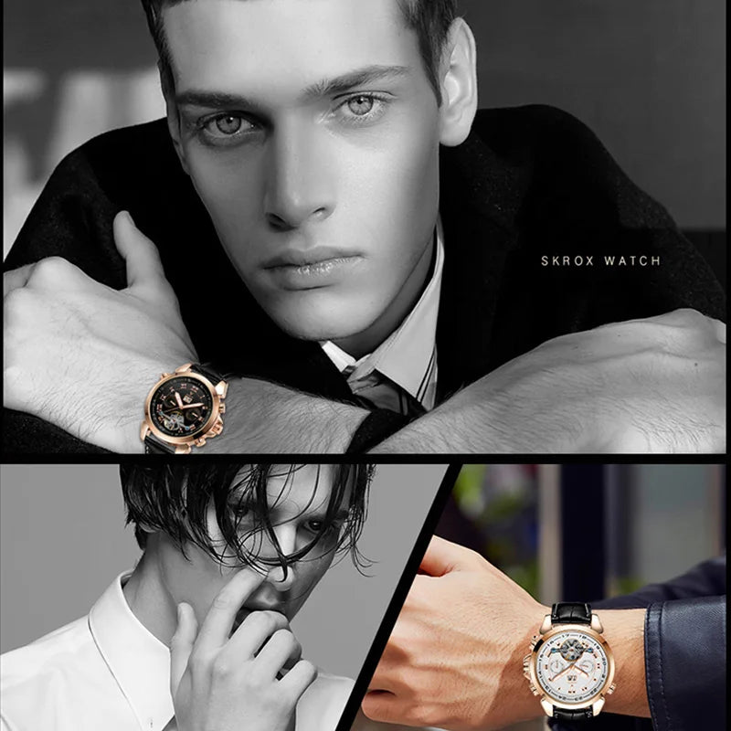 SKROX Tourbillon Automatic Movement Man Knight Watch Mechanical Sports Wrist Watches Original High-End Luxury Field Clockwork