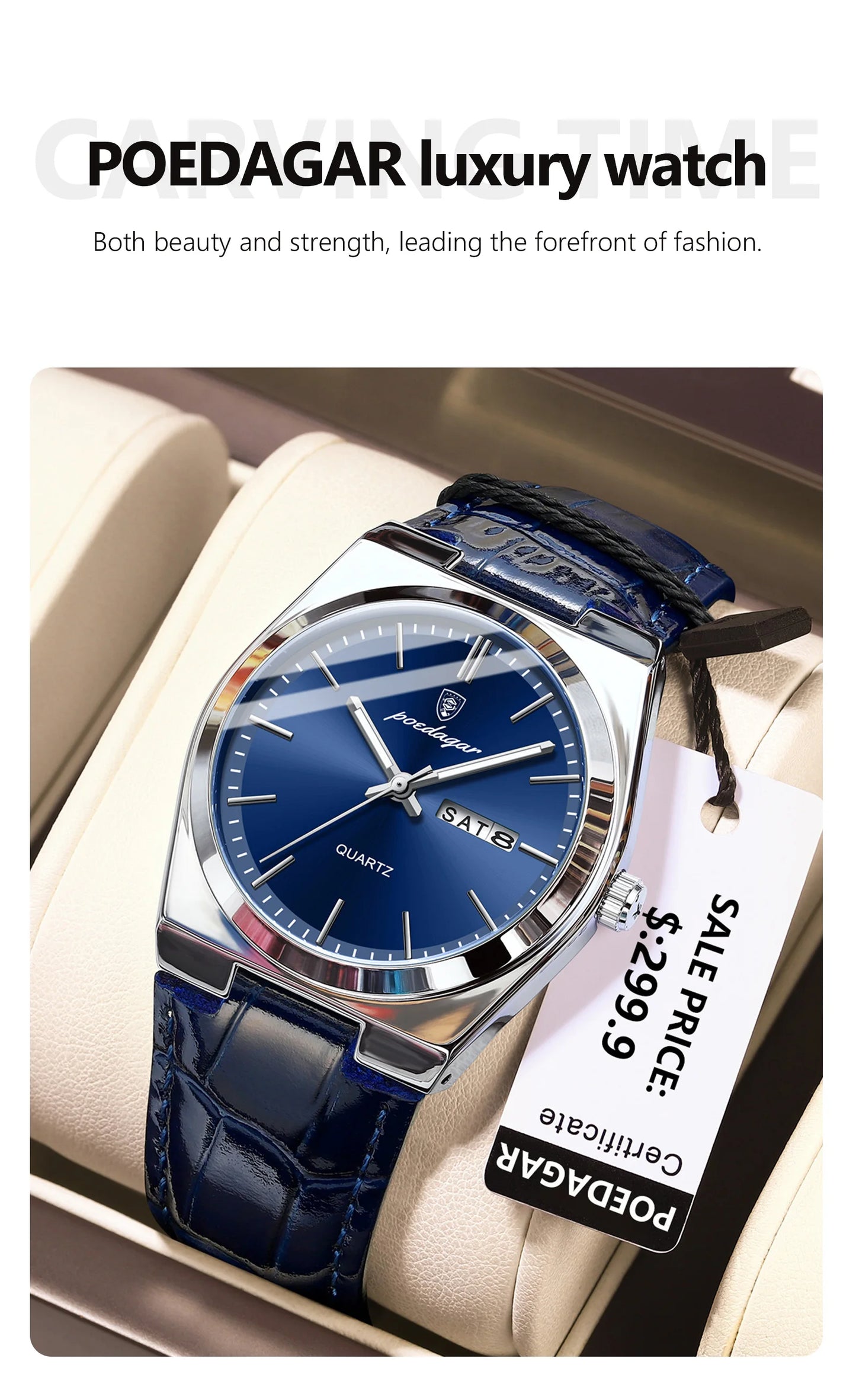 POEDAGAR Luxury Watch for Men Military Leather Man Wristwatch Quartz Clock Waterproof Luminous Date Week Men's Watches Reloj+box