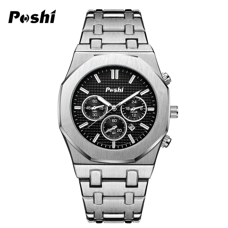 POSHI Men's Watch: Stainless Steel Chronograph with Date