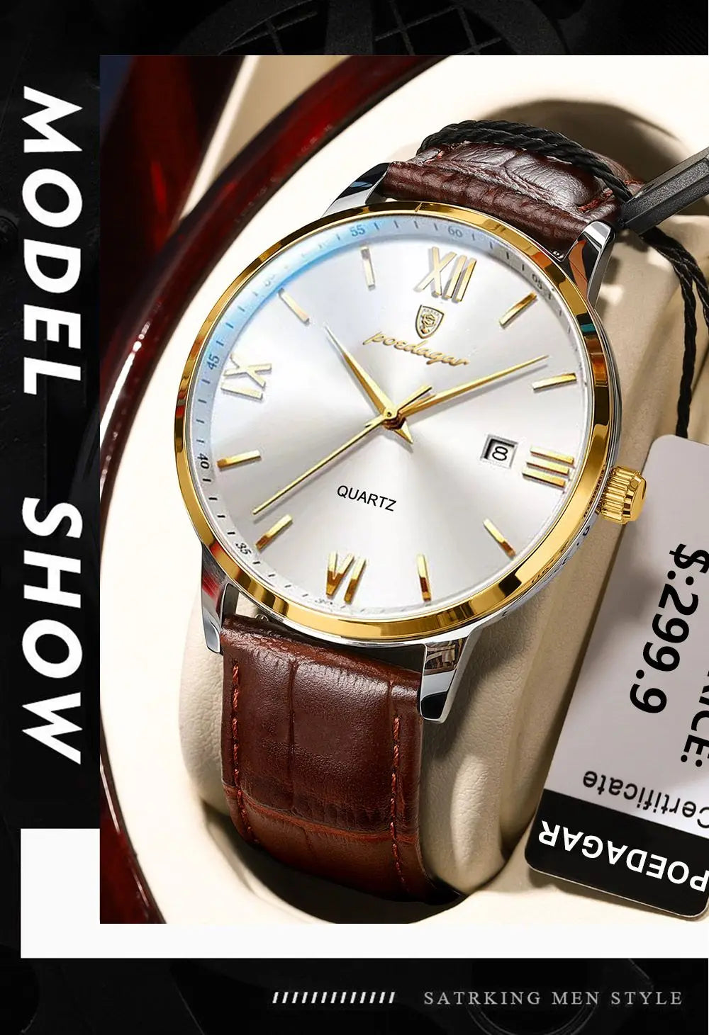 POEDAGAR Men's Watches Top Brand Luxury Men Wrist Watch Leather Quartz Watch Sports Waterproof Male Clock Business Watch +Box