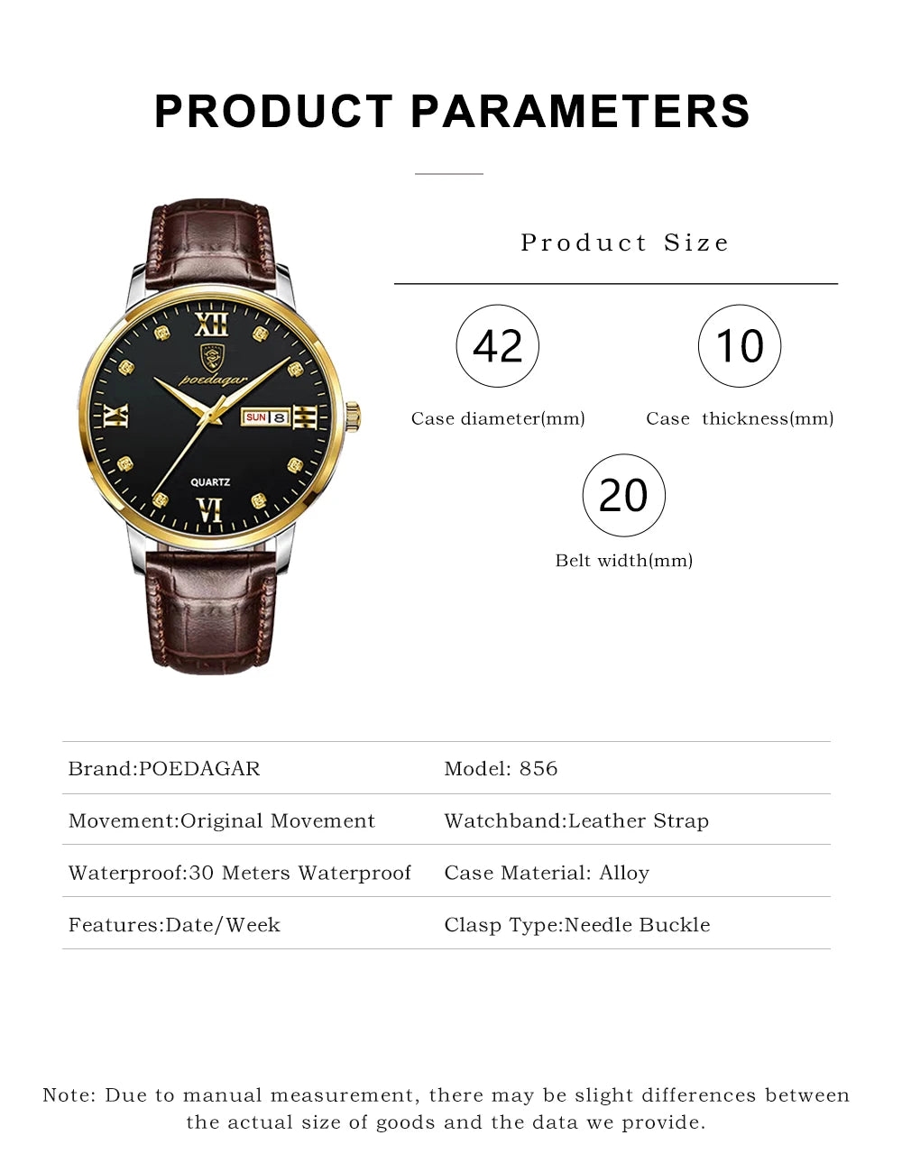 POEDAGAR Men's Watches Top Brand Luxury Men Wrist Watch Leather Quartz Watch Sports Waterproof Male Clock Relogio Masculino+Box