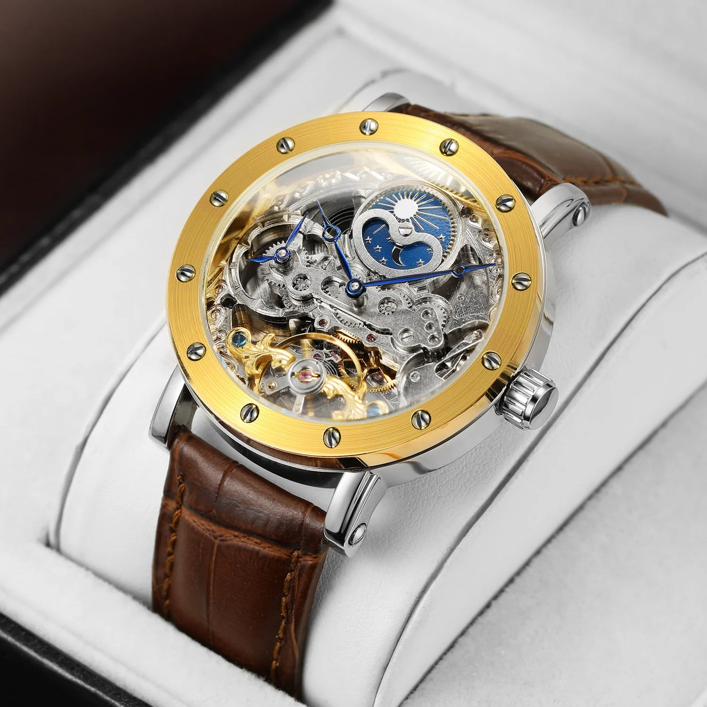 SKROX GMT Moon Phase Automatic Movement Clockwork Mechanical Waterproof Man Wristwatches Original High-End Luxury Male aaa watch