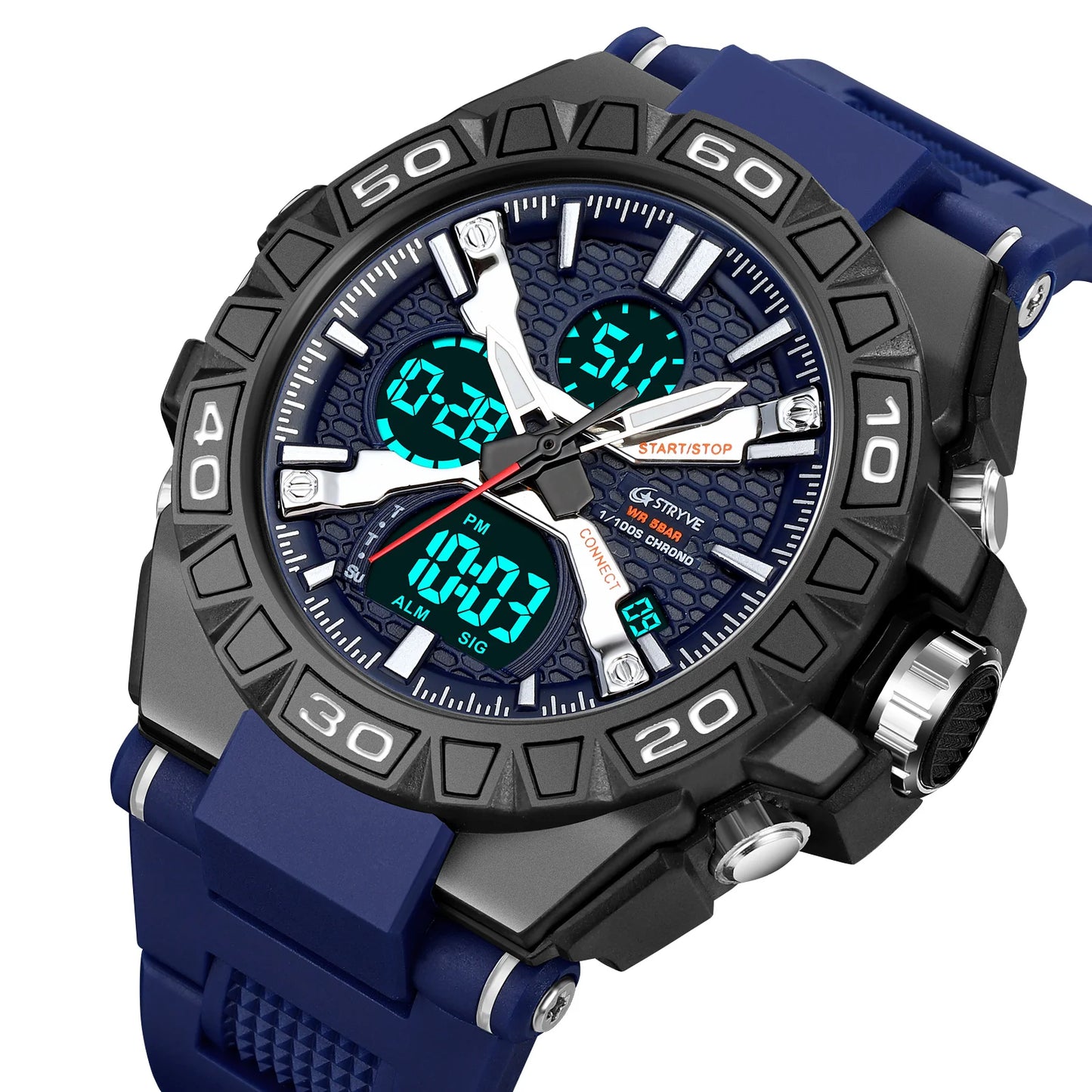 New STRYVE Brand Sports Relojs Hot Men's Digital-Analog Dual Movement Luminous Calendar 5ATM Waterproof Watches 8025 and 8026
