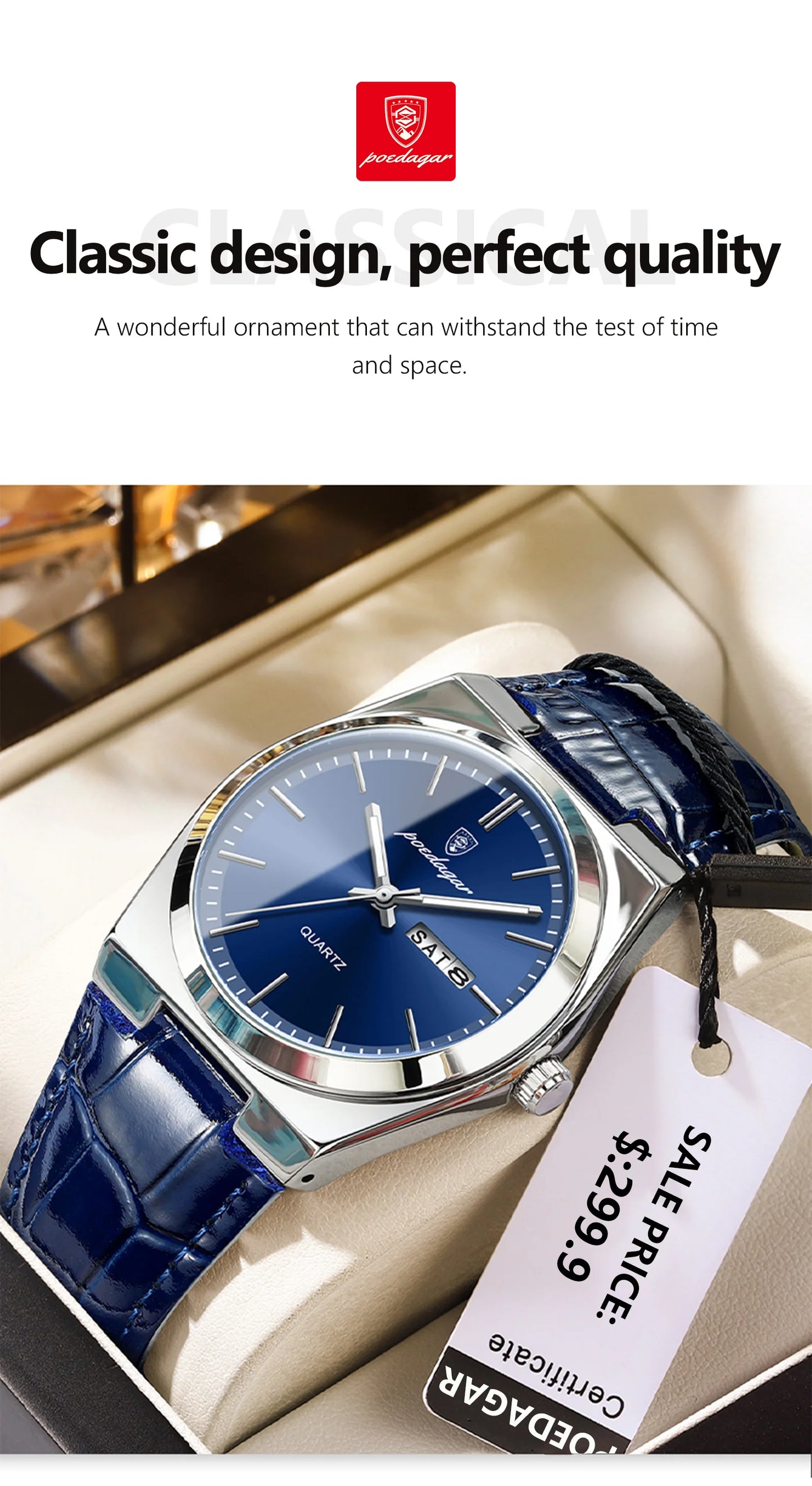 POEDAGAR Luxury Watch for Men Military Leather Man Wristwatch Quartz Clock Waterproof Luminous Date Week Men's Watches Reloj+box