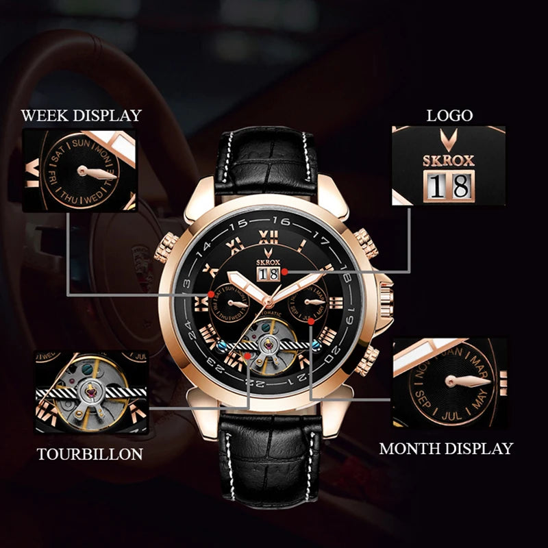 SKROX Tourbillon Automatic Movement Man Knight Watch Mechanical Sports Wrist Watches Original High-End Luxury Field Clockwork