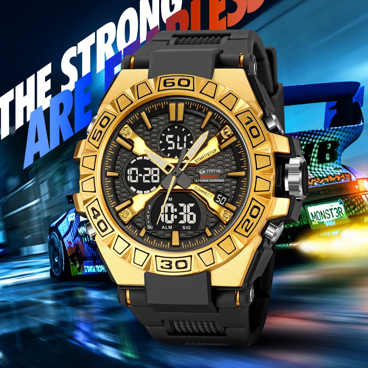STRYVE Watch for Men's Digital-Analog Dual Movement Multifunction Waterproof Watches Fashion Sports Men's Wrist Watch 8026