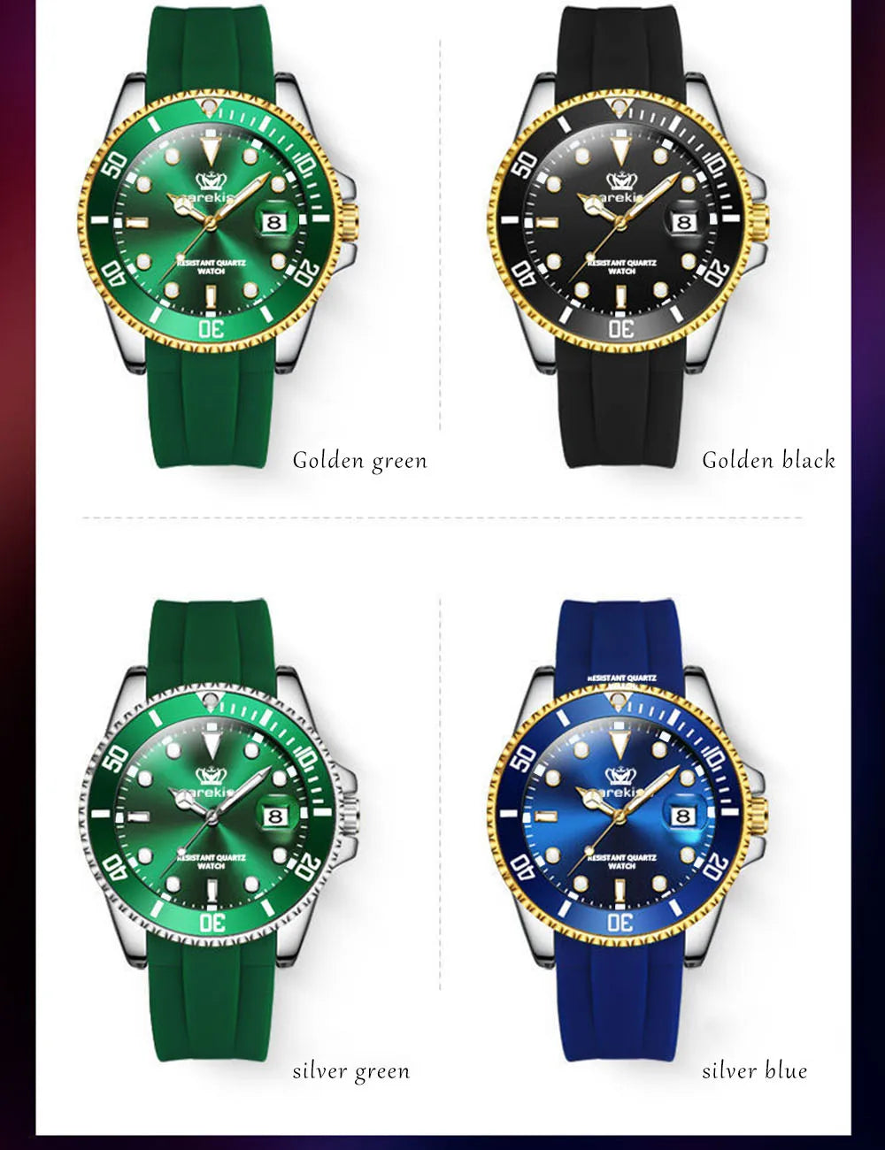 POEDAGAR Top Brand Luxury Fashion Silicone Strap Green Dial Diver Watch Men Waterproof Date Quartz Clock Sport Mens Watches Gift