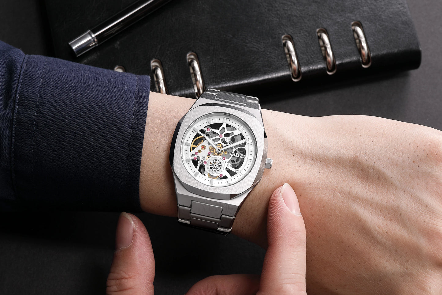New Octagonal Design Quartz Wristwatches Men Golden Stainless Steel Dress Watch Date/Week Functions Luxury Diver's Clock Man