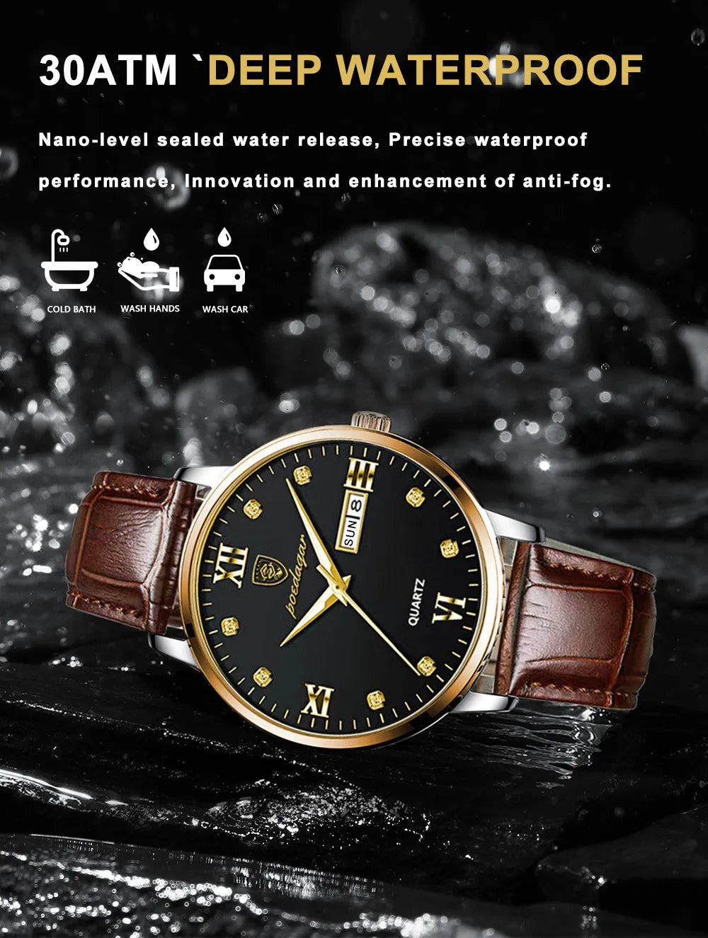 POEDAGAR Men's Watches Top Brand Luxury Men Wrist Watch Leather Quartz Watch Sports Waterproof Male Clock Relogio Masculino+Box