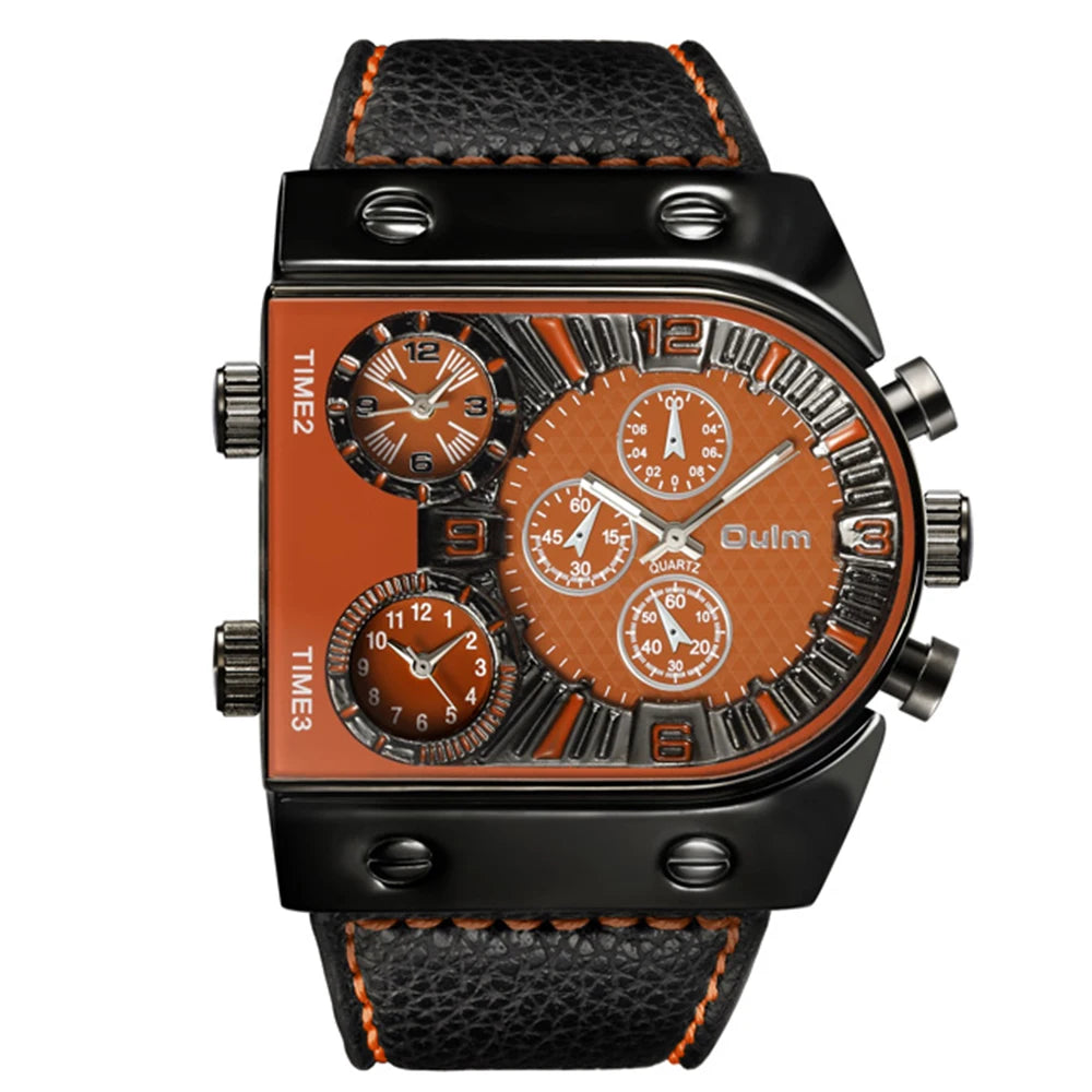 Multi-Time Zone Mens Watches Casual Quartz Sports Man Wristwatch Watch Clock with Leather Strap Military Male relogio masculino