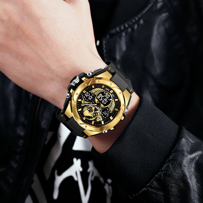 New STRYVE Men's Watch Creative Skull Design Digital-Analog Dual Display Watch Calendar Week Stopwatch Multifunction Watch S8008
