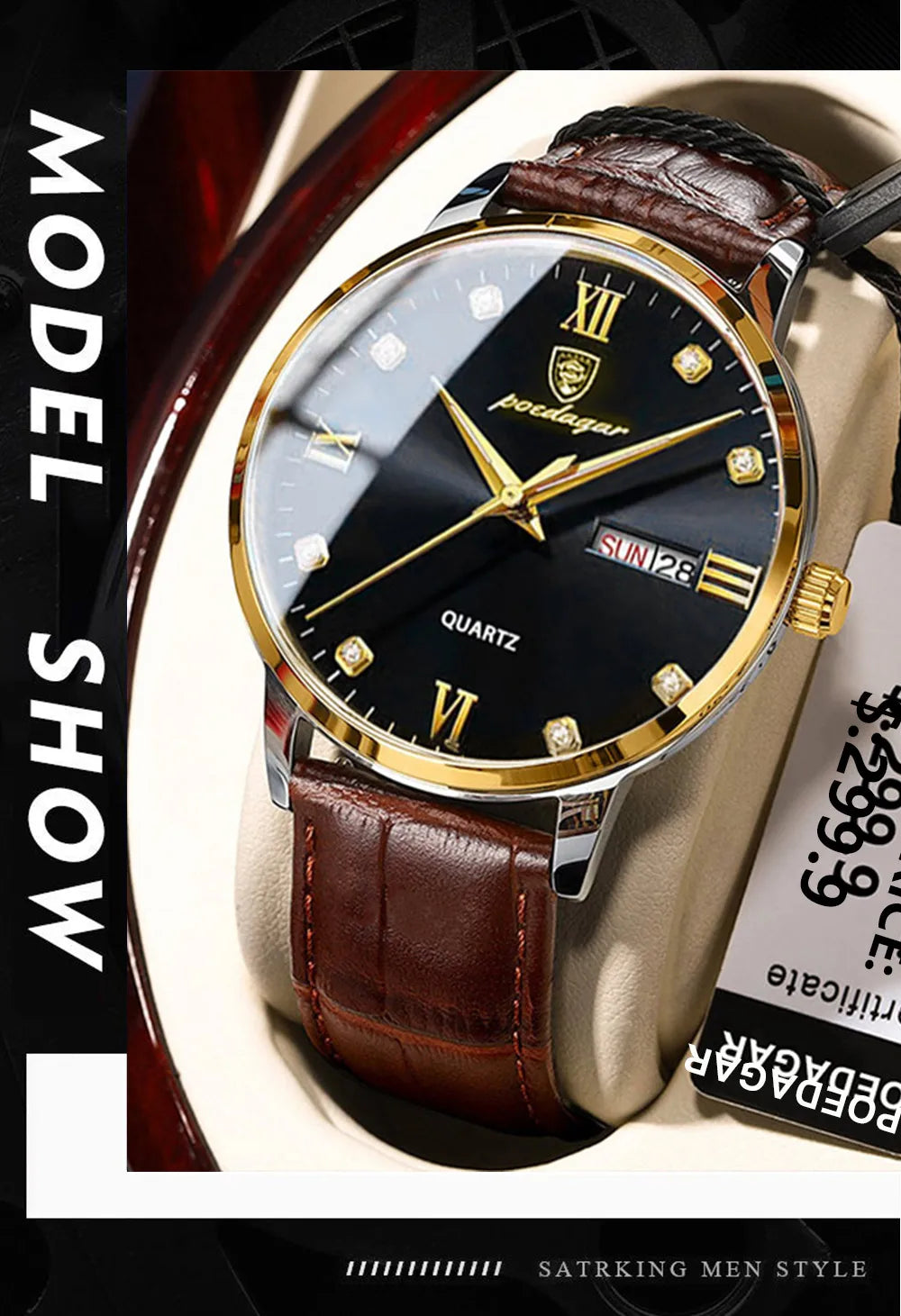 POEDAGAR Men's Watches Top Brand Luxury Men Wrist Watch Leather Quartz Watch Sports Waterproof Male Clock Relogio Masculino+Box