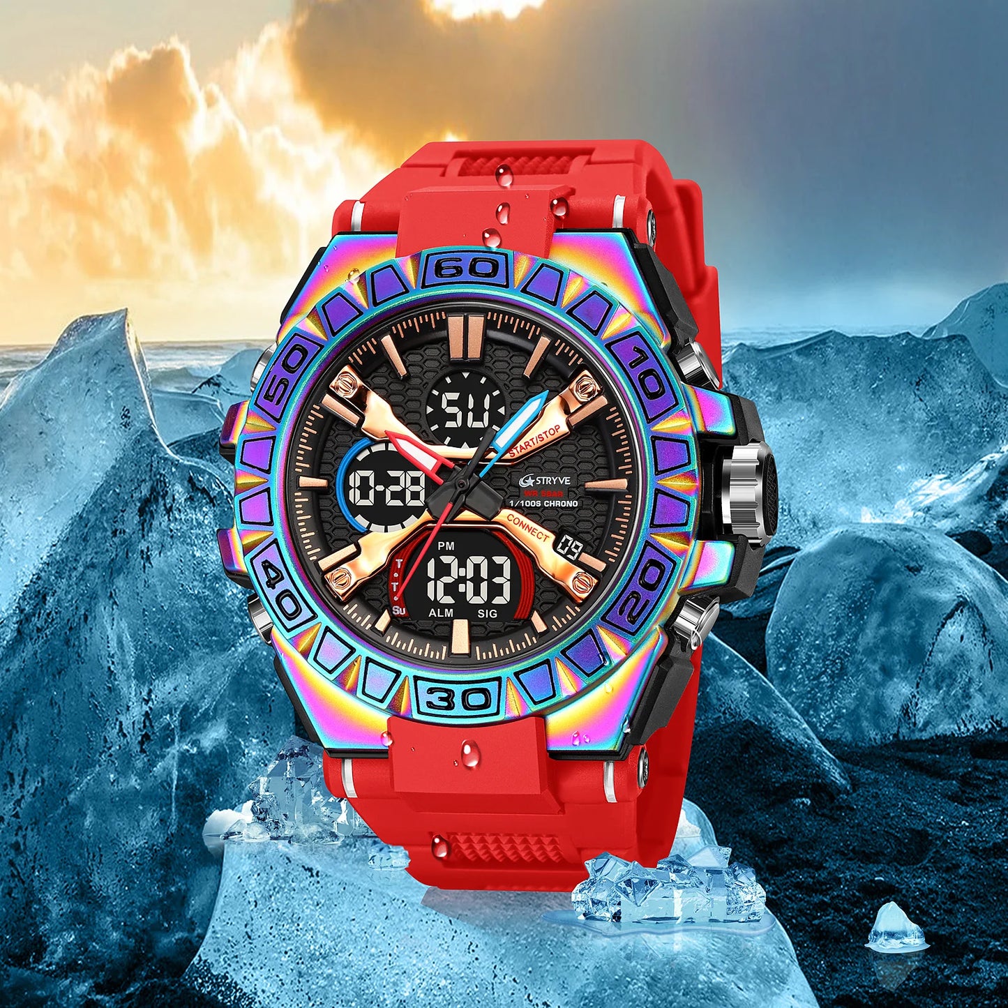 STRYVE Watch for Men's Digital-Analog Dual Movement Multifunction Waterproof Watches Fashion Sports Men's Wrist Watch 8026