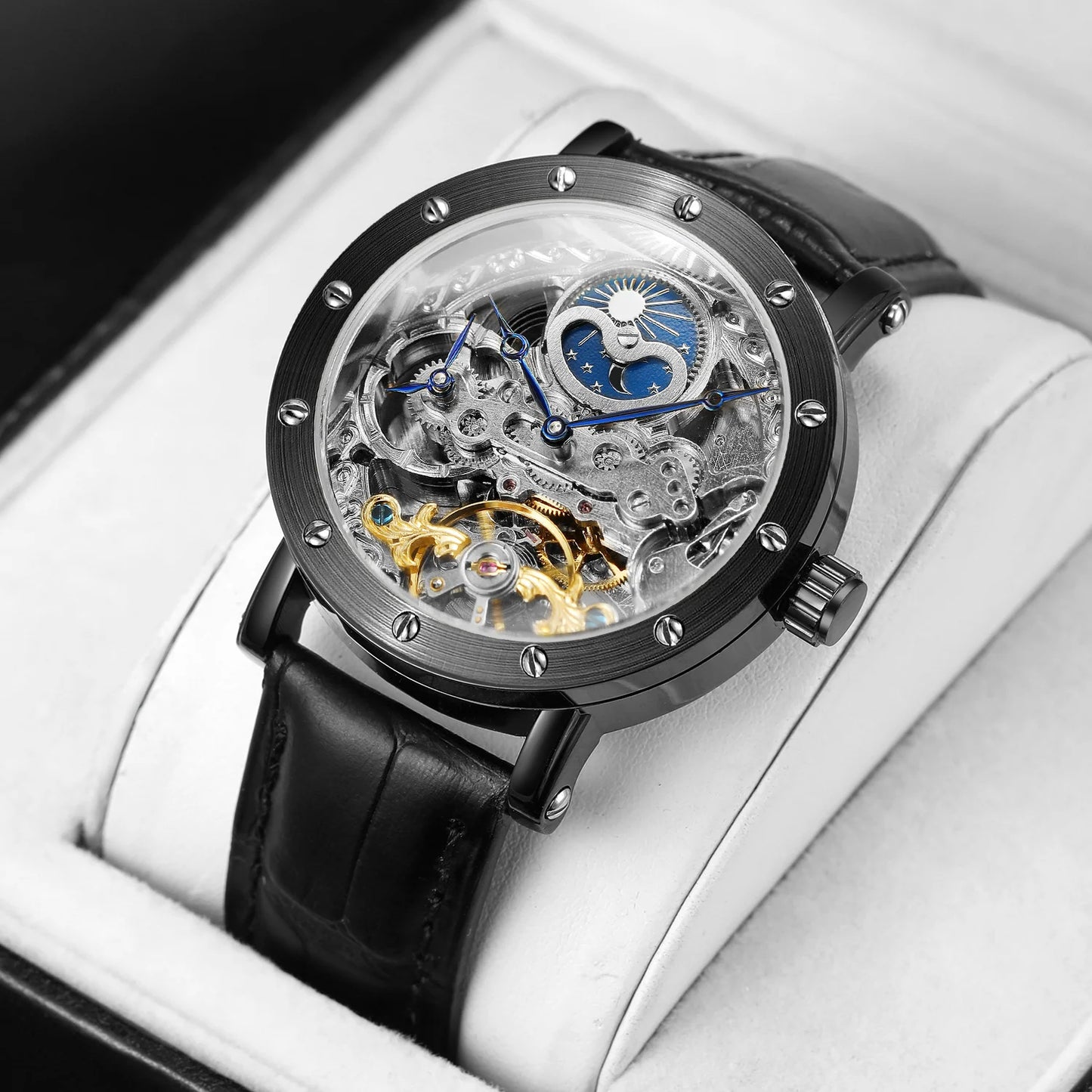 SKROX GMT Moon Phase Automatic Movement Clockwork Mechanical Waterproof Man Wristwatches Original High-End Luxury Male aaa watch