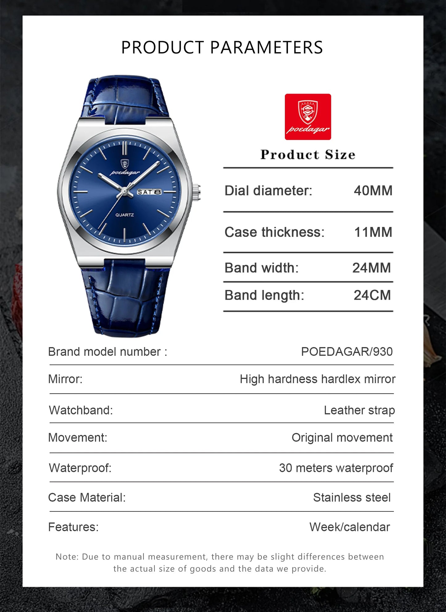 POEDAGAR Luxury Watch for Men Military Leather Man Wristwatch Quartz Clock Waterproof Luminous Date Week Men's Watches Reloj+box