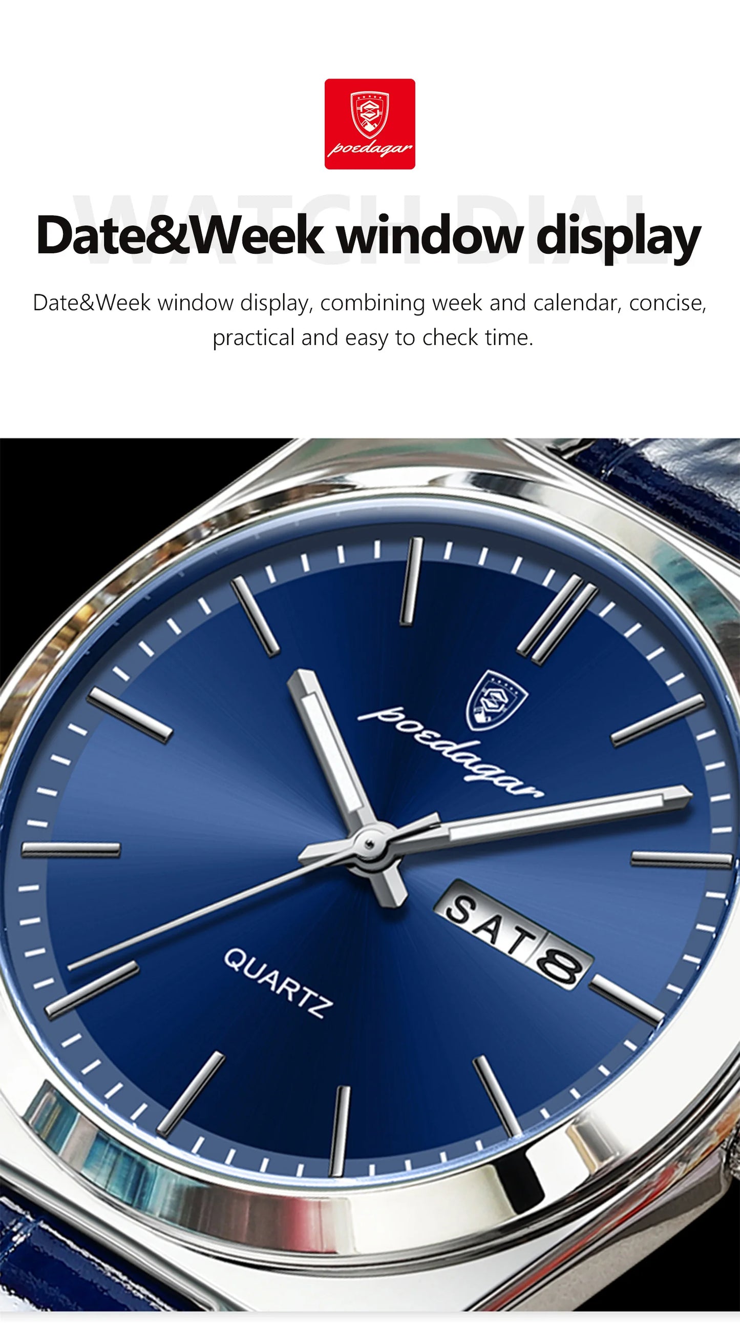POEDAGAR Luxury Watch for Men Military Leather Man Wristwatch Quartz Clock Waterproof Luminous Date Week Men's Watches Reloj+box