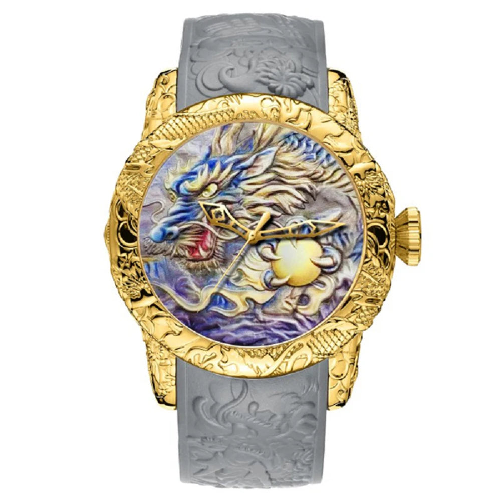 BIDEN Waterproof Sports MAN Watches Dragon Design Quartz Watch for Men Silicone Strap Wristwatch Male Clock Relogio Masculino