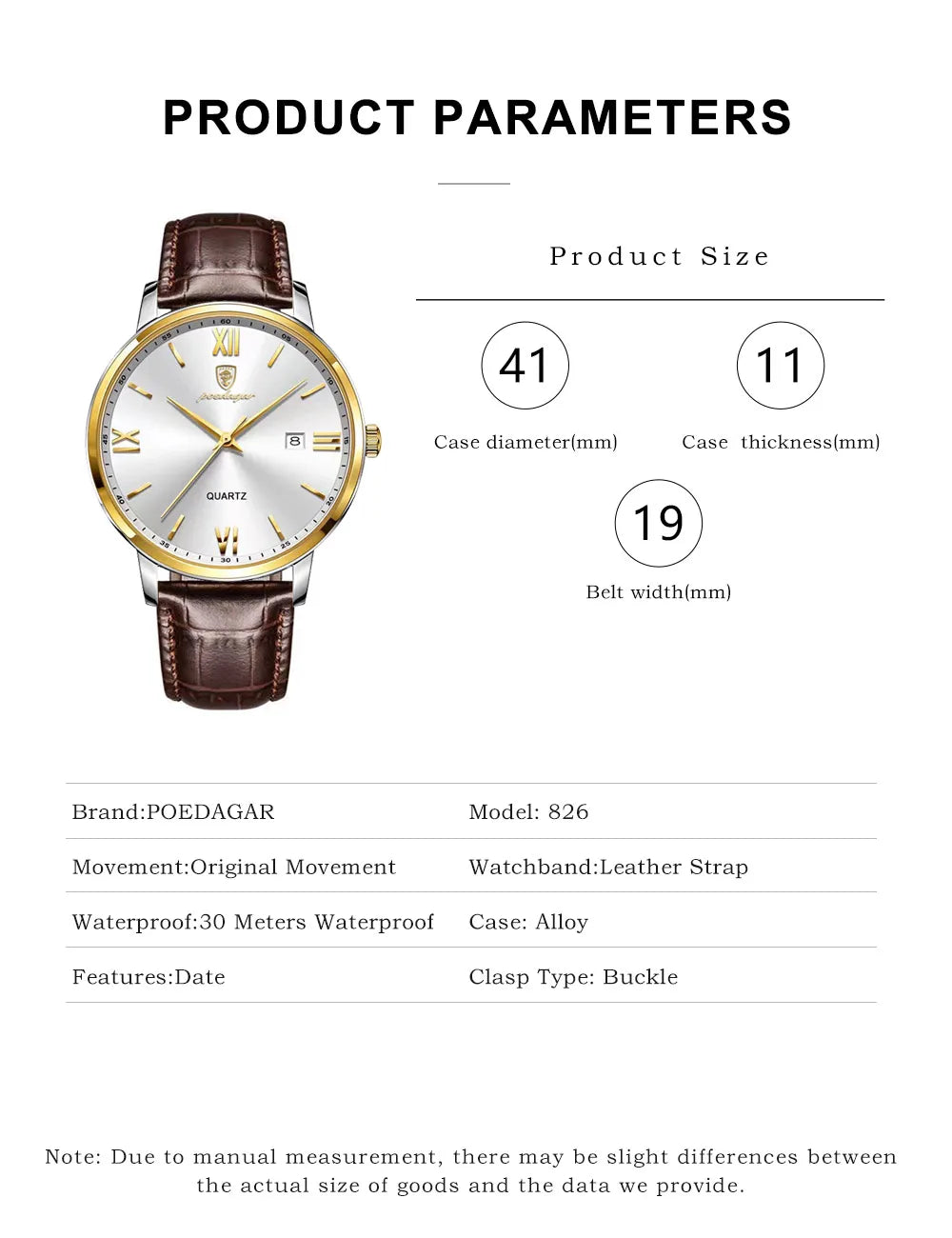 POEDAGAR Men's Watches Top Brand Luxury Men Wrist Watch Leather Quartz Watch Sports Waterproof Male Clock Business Watch +Box