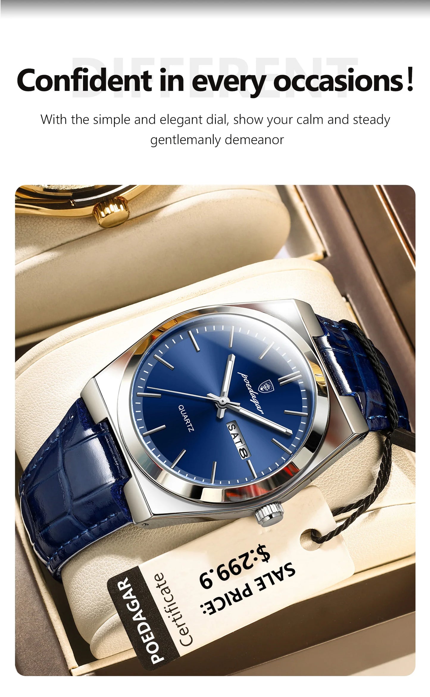 POEDAGAR Luxury Watch for Men Military Leather Man Wristwatch Quartz Clock Waterproof Luminous Date Week Men's Watches Reloj+box