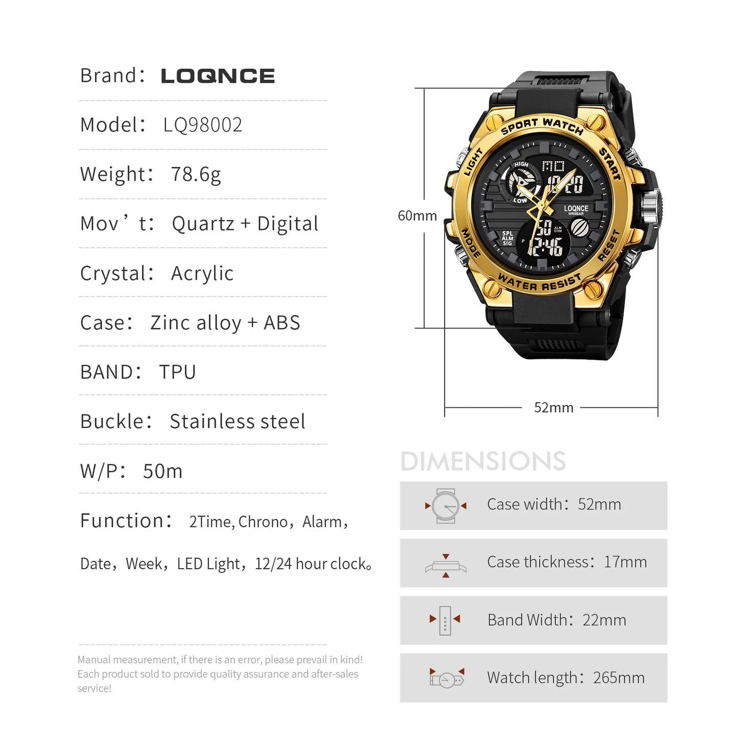 New LOQNCE Watch 98002 Fashion Men's Watch High Quality Analog-Digital Movement Calendar Luminous 50M Waterproof Watches