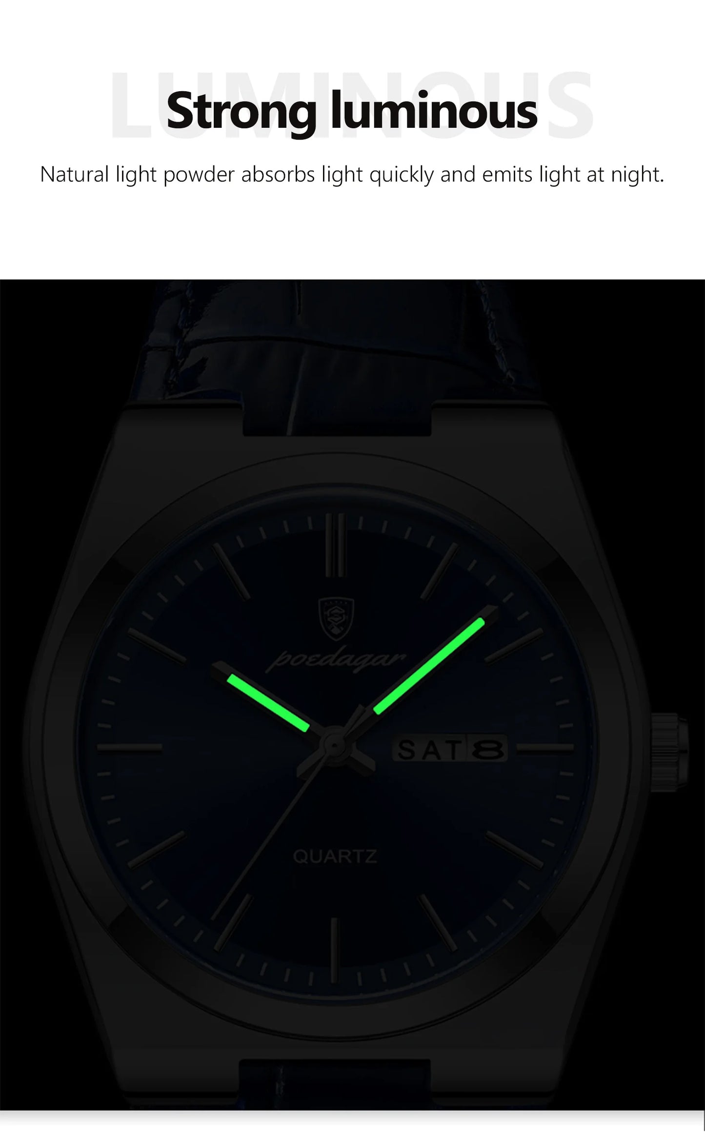 POEDAGAR Luxury Watch for Men Military Leather Man Wristwatch Quartz Clock Waterproof Luminous Date Week Men's Watches Reloj+box