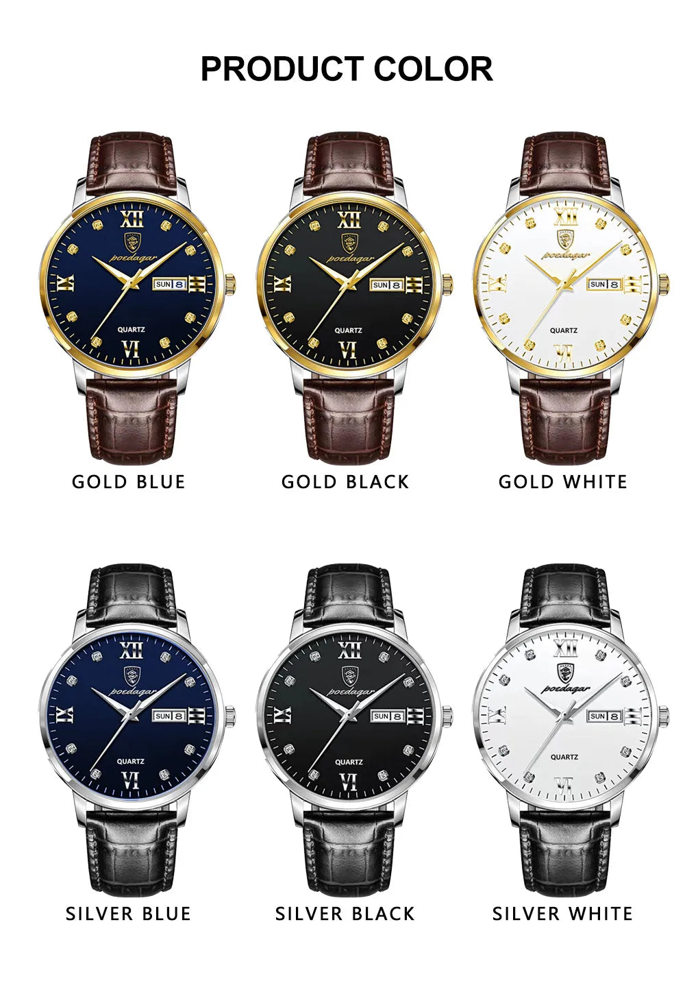 POEDAGAR Men's Watches Top Brand Luxury Men Wrist Watch Leather Quartz Watch Sports Waterproof Male Clock Relogio Masculino+Box