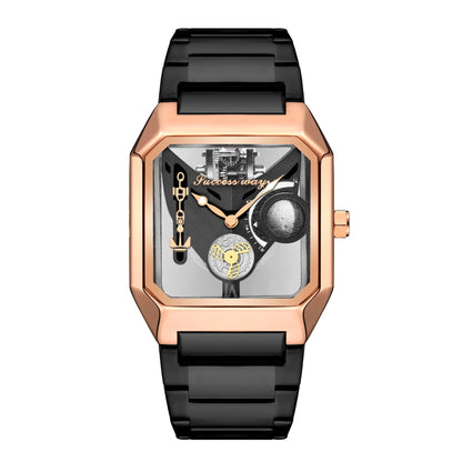 New Watches Square Unique Sport Mens Transparent Dial Watches Quartz Clock Man Watches Wristwatch 2023.
