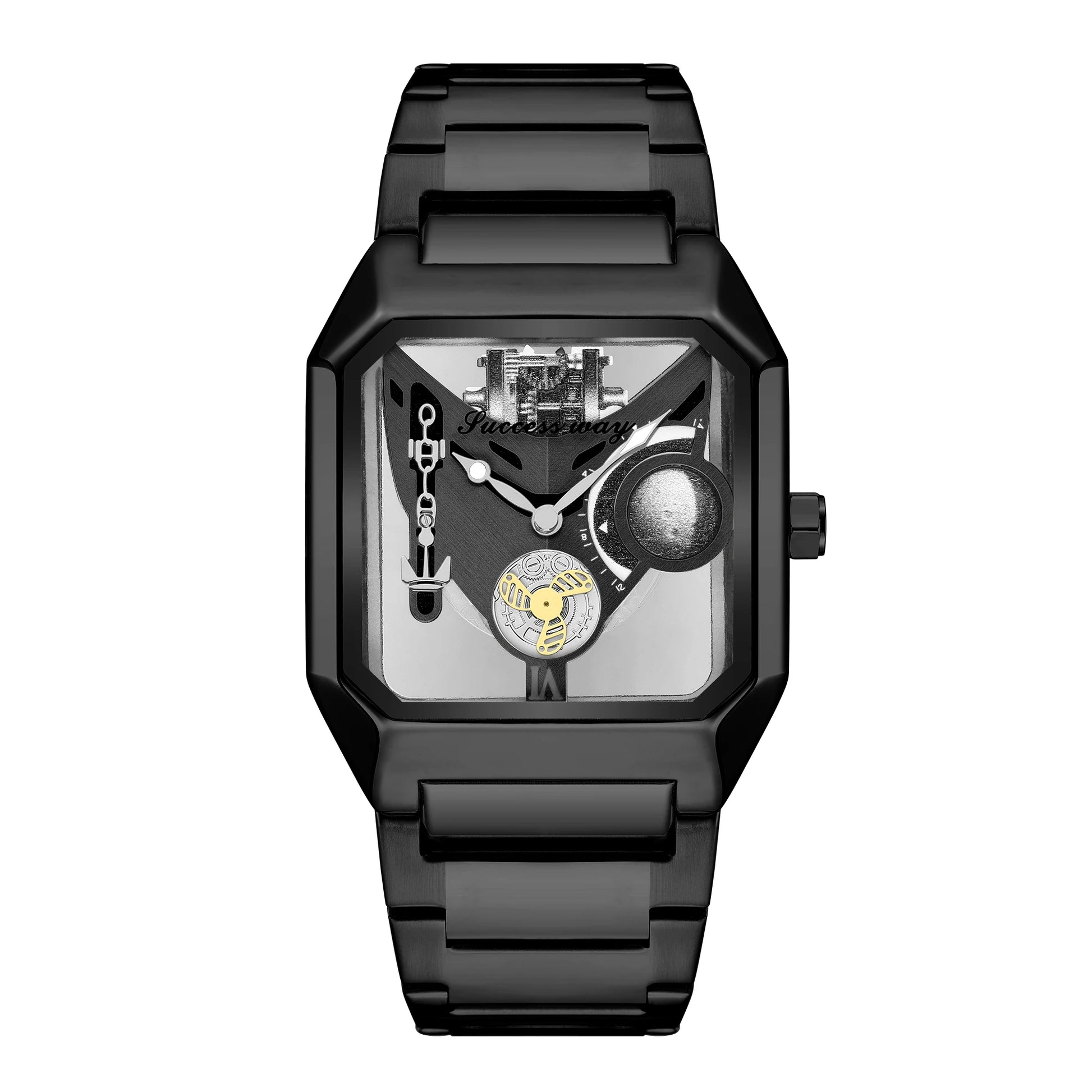 New Watches Square Unique Sport Mens Transparent Dial Watches Quartz Clock Man Watches Wristwatch 2023.