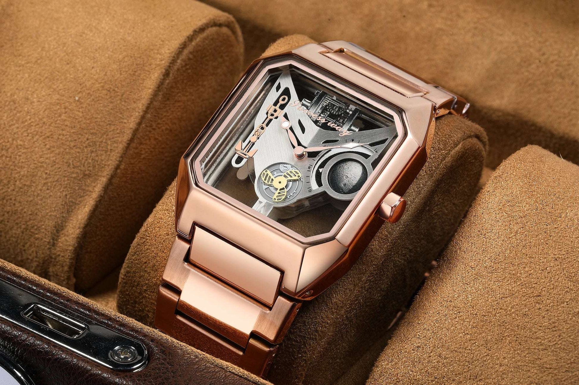 New Watches Square Unique Sport Mens Transparent Dial Watches Quartz Clock Man Watches Wristwatch 2023.