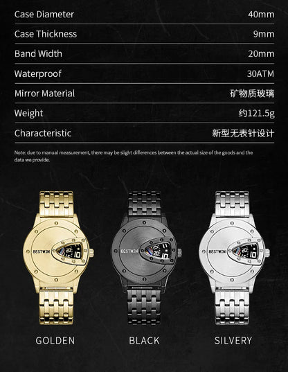 New Men Watches Sports Creative Design Dial Stainless Steel Band Waterproof High Quality Quartz Male Watch Reloj Hombre Gold