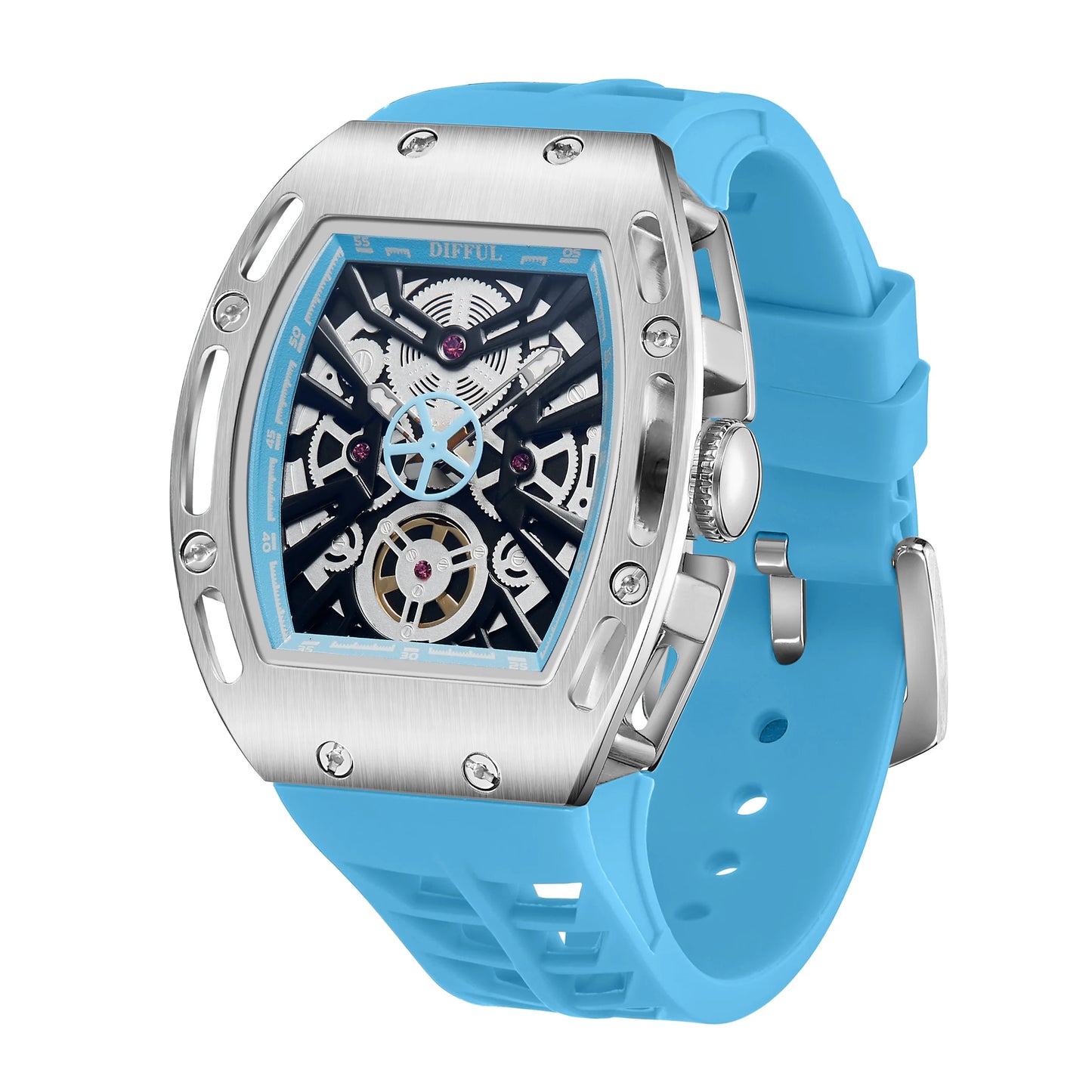 DIFFUL Luxury Skeleton Watch Bracelet Accessories Richard Style Waterproof  Quartz Watch For Men