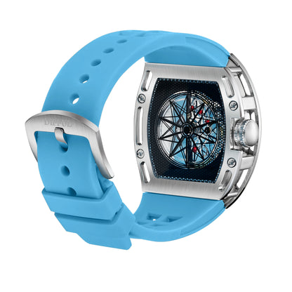 Free Shipping Tonneau Shape Men Quartz Watch Full Skeleton Quartz Watch With Silicon Band