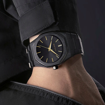 Original Top Brand All Black Stainless Steel Men's Wristwatch Classic Business Waterproof Japan Movement Quartz Watch For Men
