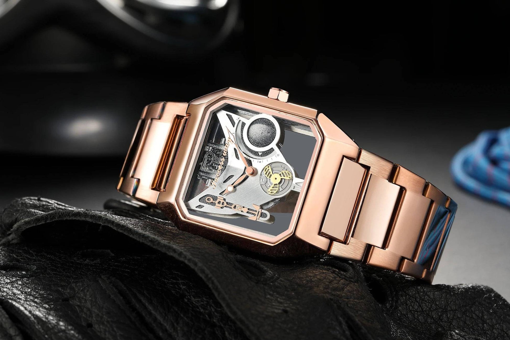 New Watches Square Unique Sport Mens Transparent Dial Watches Quartz Clock Man Watches Wristwatch 2023.