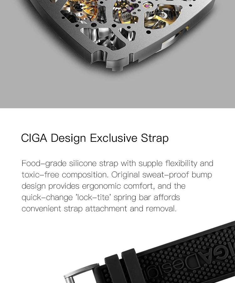 CIGA Design Z Series Men's Watch: Skeleton with Steel Case & Two Straps.