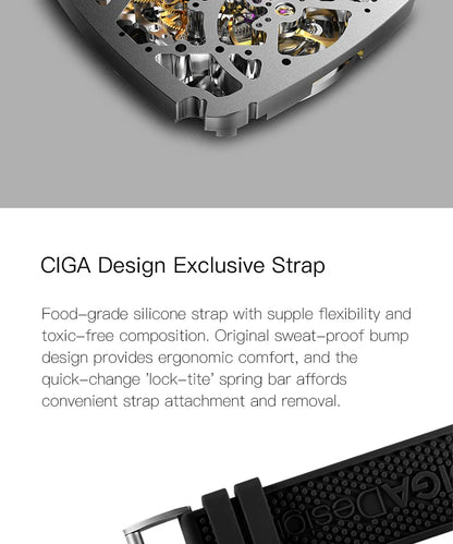 CIGA Design Z Series Men's Watch: Skeleton with Steel Case & Two Straps.